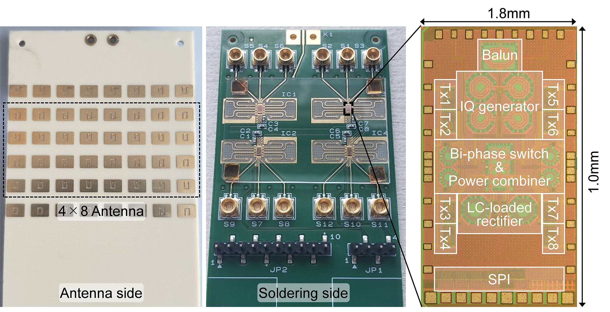 Fabricated 5G phased-array relay transceiver with wireless power and LO transfer